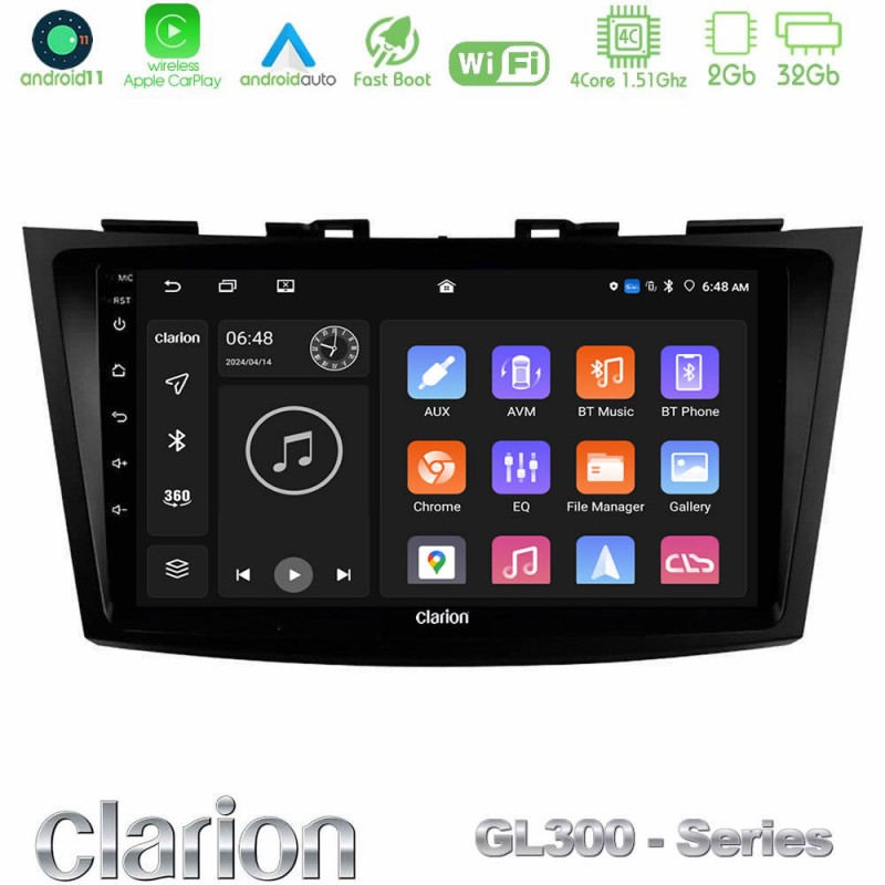 Clarion GL300 Series 4Core Android11 2+32GB Suzuki Swift 2011-2016 Navigation Multimedia Tablet 9