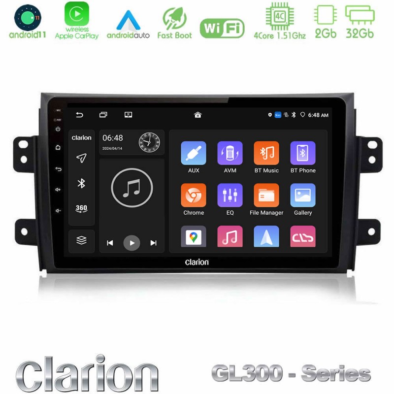 Clarion GL300 Series 4Core Android11 2+32GB Suzuki SX4 2006-2014 Fiat Sedici 2006-2014 Navigation Multimedia Tablet 9