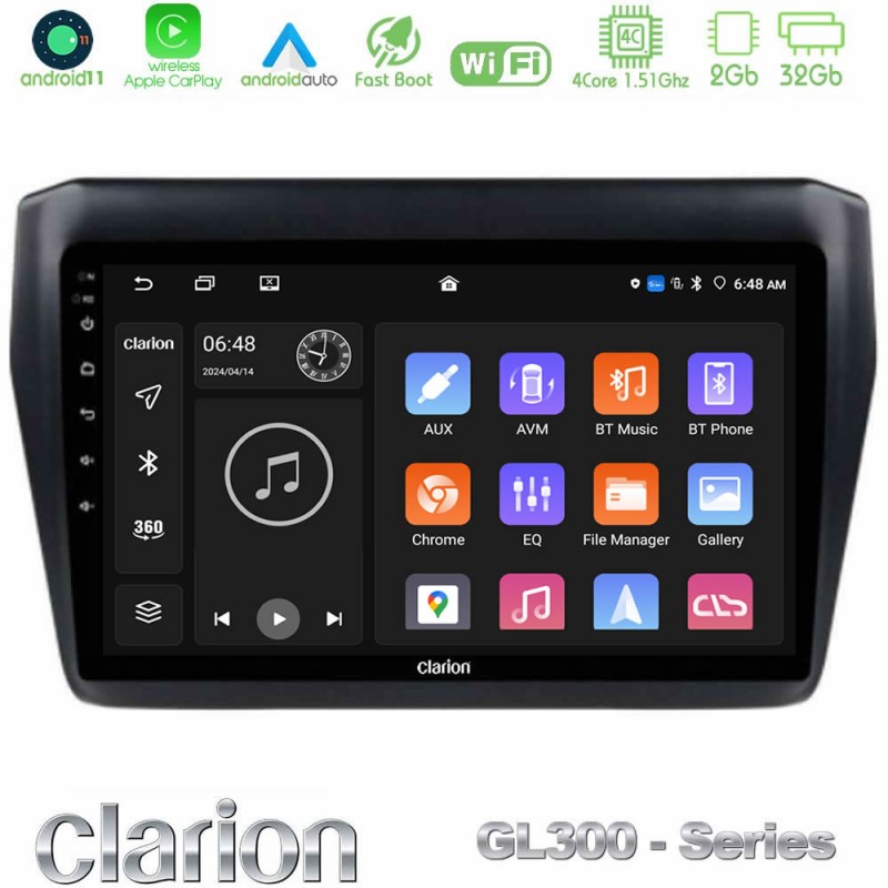 Clarion GL300 Series 4Core Android11 2+32GB Suzuki Swift 2017-2023 Navigation Multimedia Tablet 9