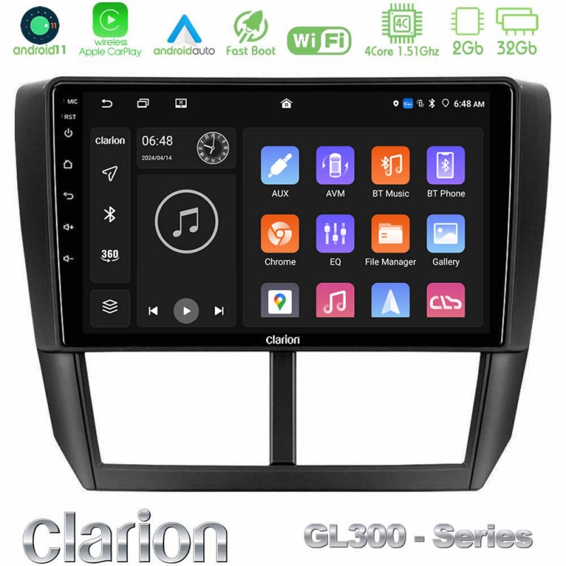 Clarion GL300 Series 4Core Android11 2+32GB Subaru Forester Navigation Multimedia Tablet 9