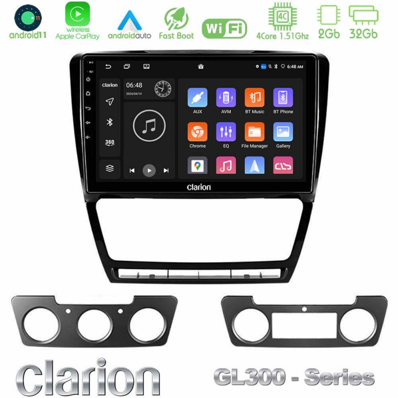 Clarion GL300 Series 4Core Android11 2+32GB Skoda Octavia 5 Navigation Multimedia Tablet 10