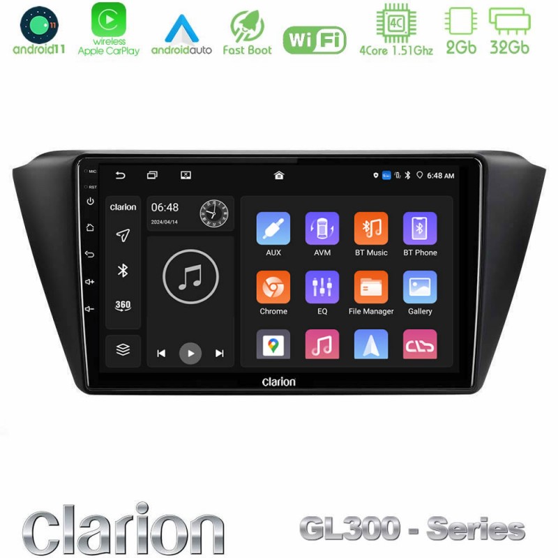 Clarion GL300 Series 4Core Android11 2+32GB Skoda Fabia 2015-2021 Navigation Multimedia Tablet 9