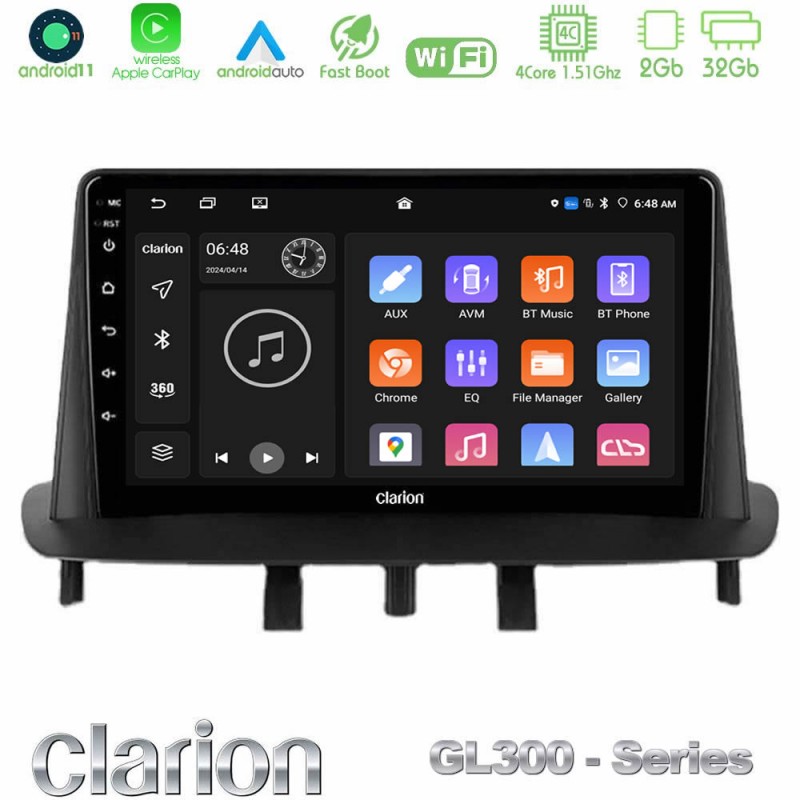 Clarion GL300 Series 4Core Android11 2+32GB Renault Megane 3 2009-2013 Navigation Multimedia Tablet 9