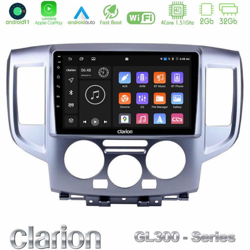 Clarion GL300 Series 4Core Android11 2+32GB Nissan NV200 Navigation Multimedia Tablet 9