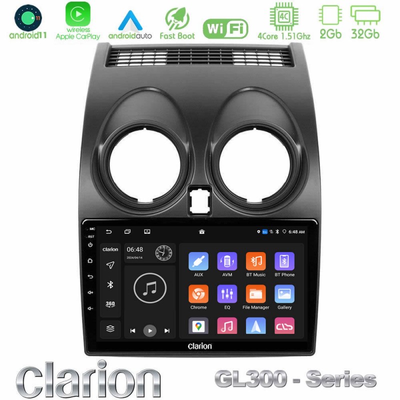 Clarion GL300 Series 4Core Android11 2+32GB Nissan Qashqai J10 Navigation Multimedia Tablet 9