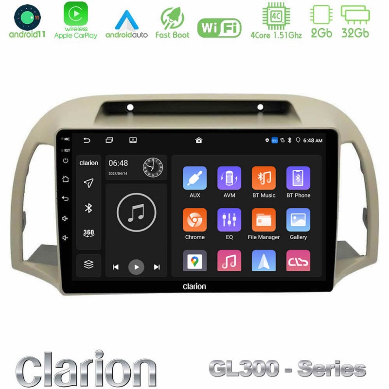 Clarion GL300 Series 4Core Android11 2+32GB Nissan Micra K12 2002-2010 Navigation Multimedia Tablet 9