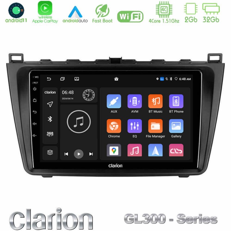 Clarion GL300 Series 4Core Android11 2+32GB Mazda 6 2008-2012 Navigation Multimedia Tablet 9