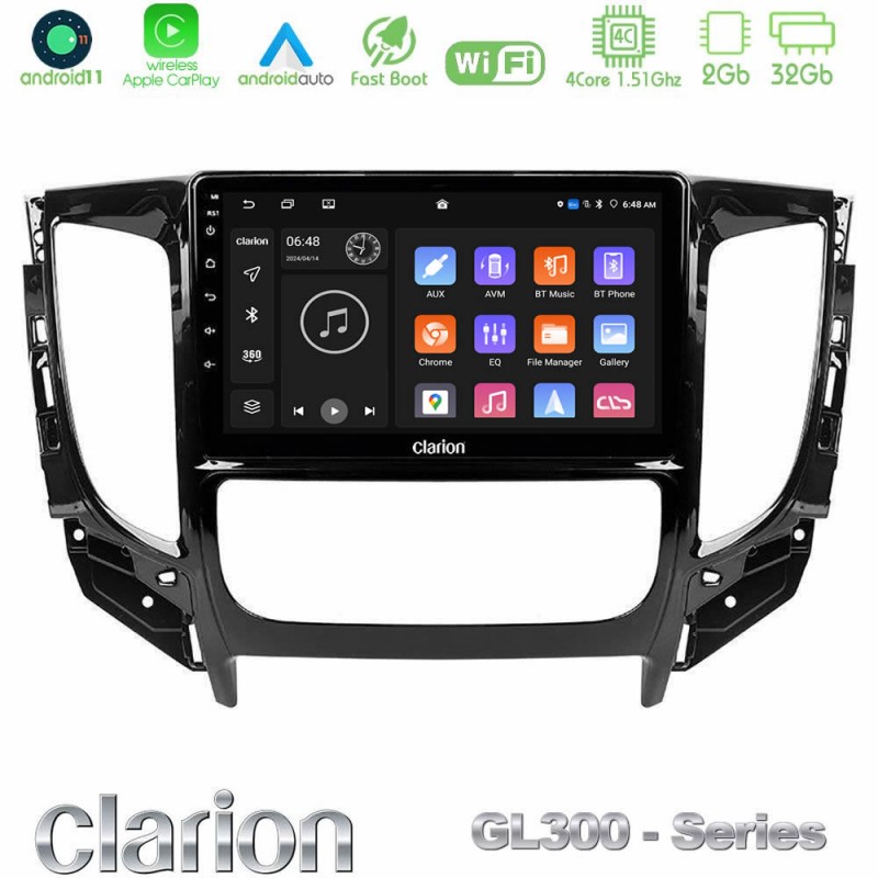 Clarion GL300 Series 4Core Android11 2+32GB Mitsubishi L200 2016-&gt; & Fiat Fullback (Auto A/C) Navigation Multimedia Tablet 9