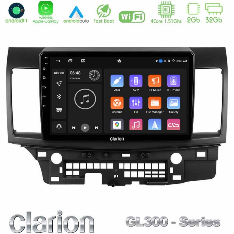 Clarion GL300 Series 4Core Android11 2+32GB Mitsubishi Lancer 2008 – 2015 Navigation Multimedia Tablet 10