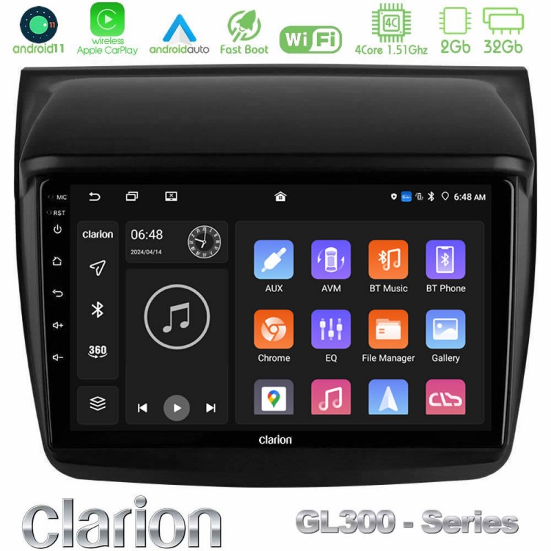 Clarion GL300 Series 4Core Android11 2+32GB Mitsubishi L200 Navigation Multimedia Tablet 9