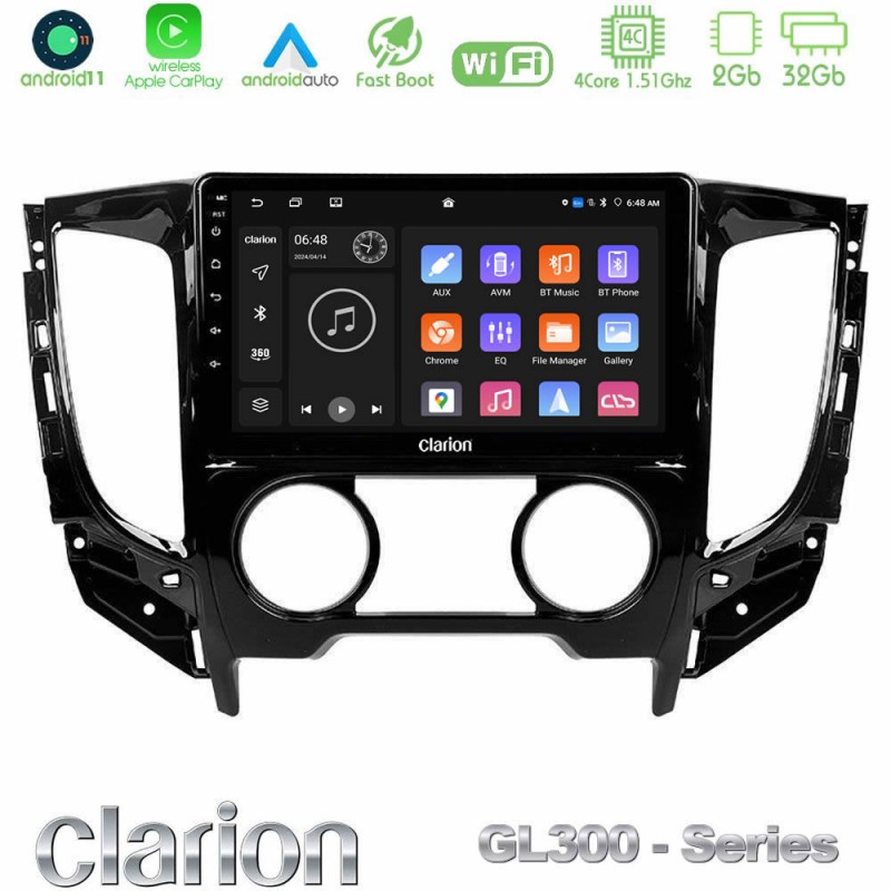 Clarion GL300 Series 4Core Android11 2+32GB Mitsubishi L200 2016-&gt; & Fiat Fullback (Manual A/C) Navigation Multimedia Tablet 9