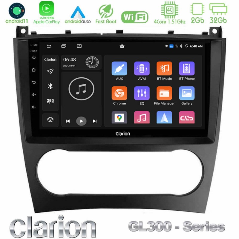 Clarion GL300 Series 4Core Android11 2+32GB Mercedes W203 Facelift Navigation Multimedia Tablet 9