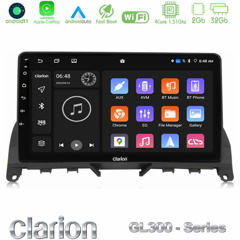 Clarion GL300 Series 4Core Android11 2+32GB Mercedes C Class W204 Navigation Multimedia Tablet 9