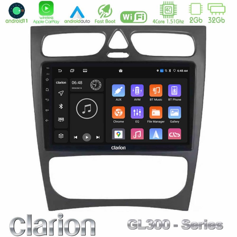 Clarion GL300 Series 4Core Android11 2+32GB Mercedes C Class (W203) Navigation Multimedia Tablet 9