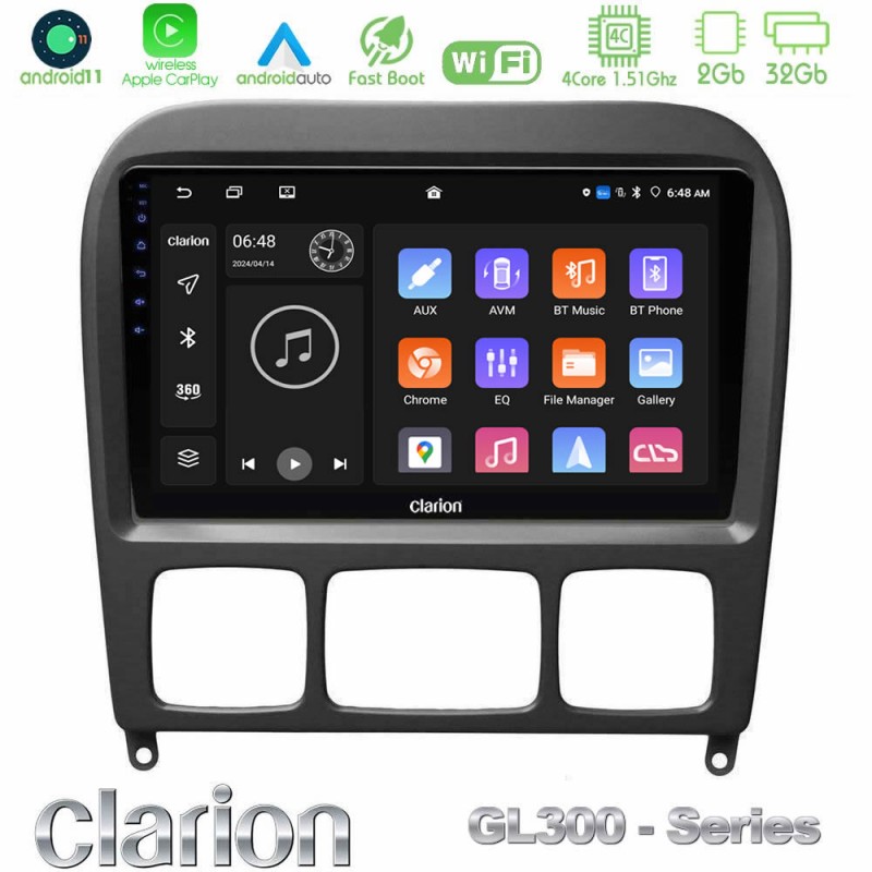 Clarion GL300 Series 4Core Android11 2+32GB Mercedes S Class 1999-2004 (W220) Navigation Multimedia Tablet 9