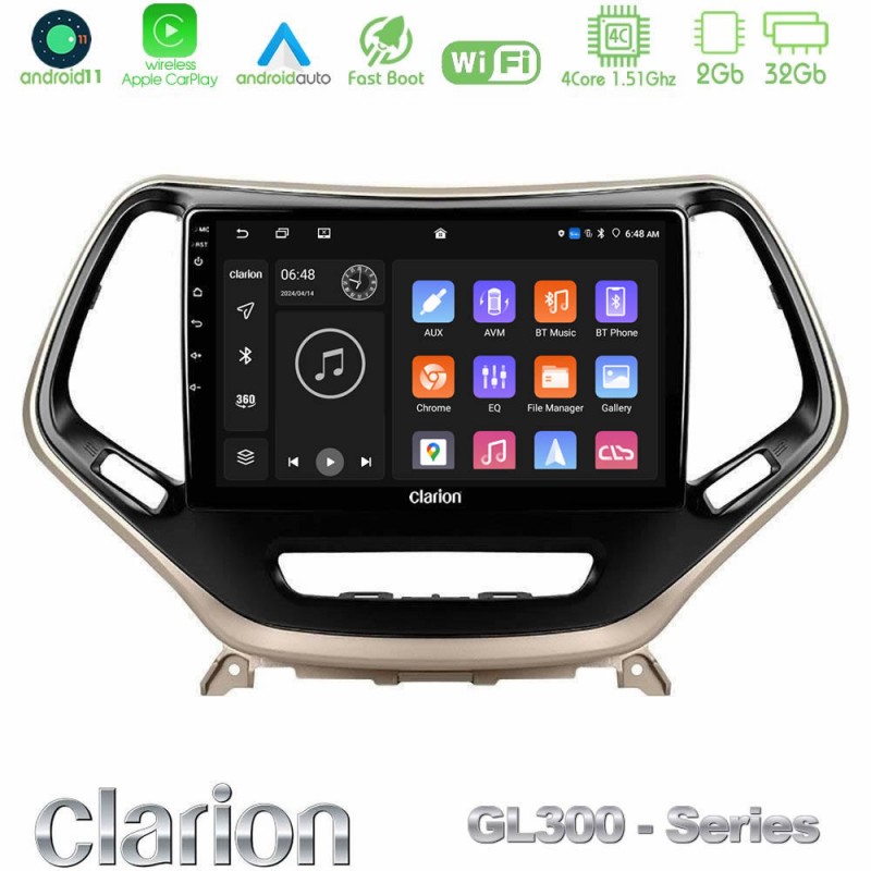 Clarion GL300 Series 4Core Android11 2+32GB Jeep Cherokee 2014-2019 Navigation Multimedia Tablet 9