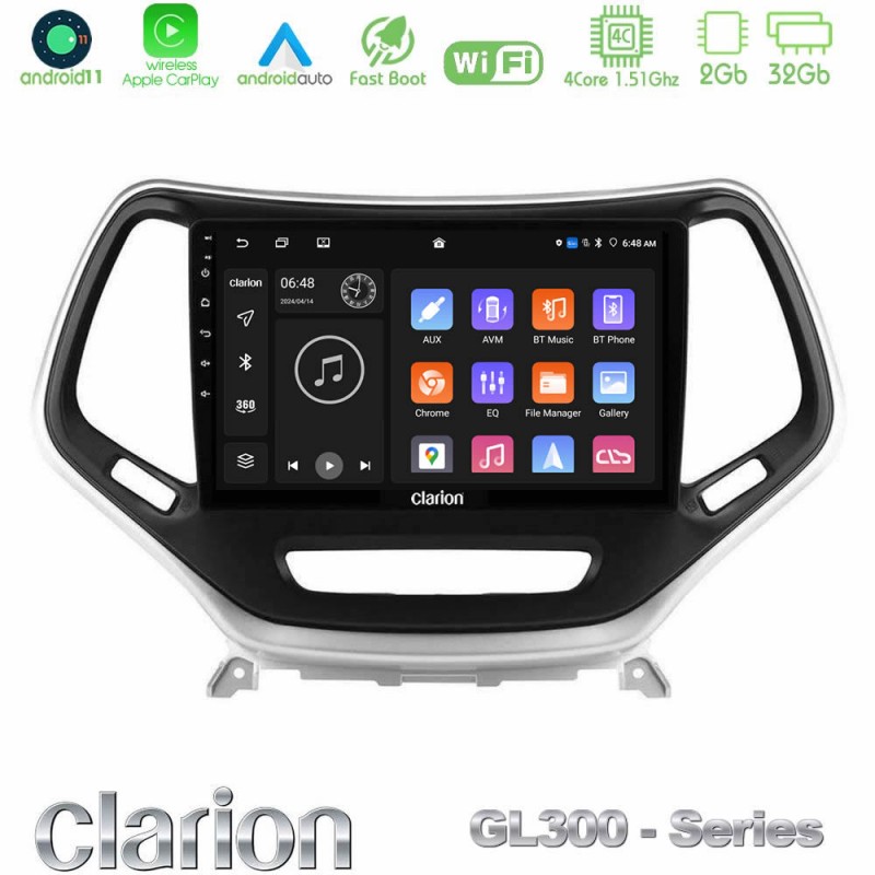 Clarion GL300 Series 4Core Android11 2+32GB Jeep Cherokee 2014-2019 Navigation Multimedia Tablet 9