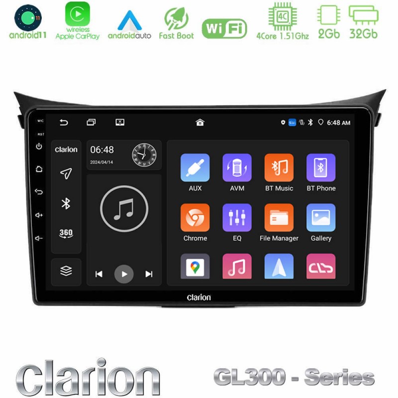 Clarion GL300 Series 4Core Android11 2+32GB Hyundai i30 2012-2017 Navigation Multimedia Tablet 9