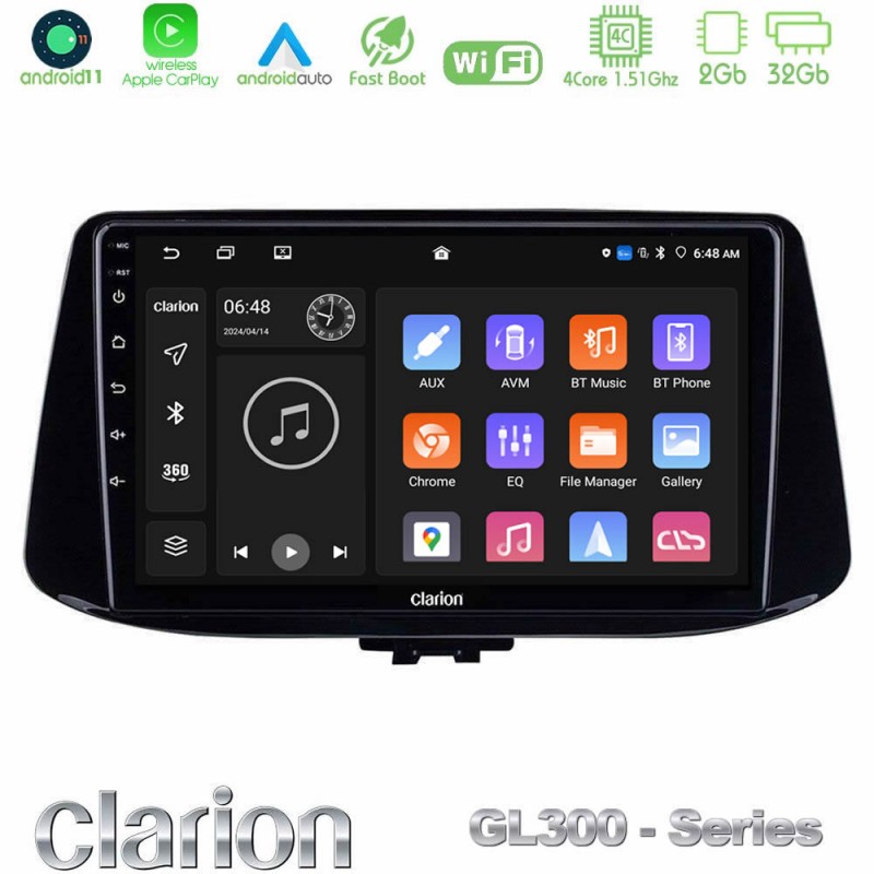 Clarion GL300 Series 4Core Android11 2+32GB Hyundai i30 Navigation Multimedia Tablet 9