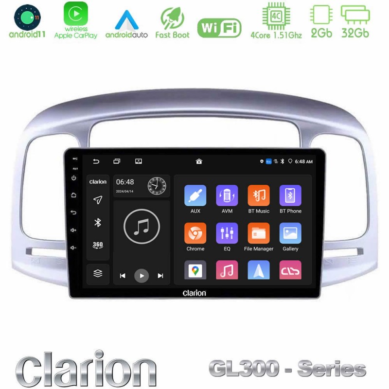 Clarion GL300 Series 4Core Android11 2+32GB Hyundai Accent 2006-2011 Navigation Multimedia Tablet 9