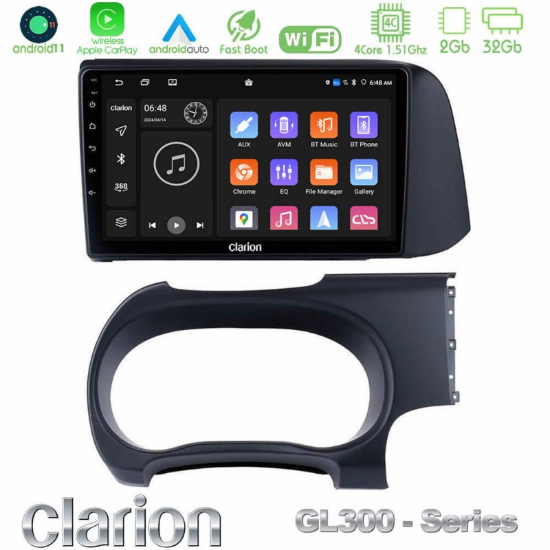 Clarion GL300 Series 4Core Android11 2+32GB Hyundai i10 Navigation Multimedia Tablet 9