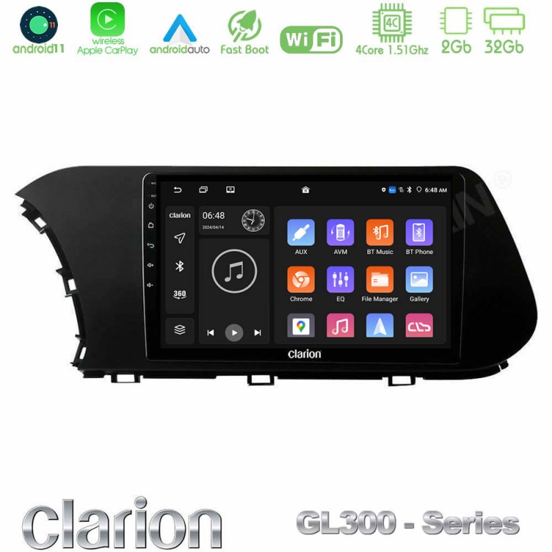 Clarion GL300 Series 4Core Android11 2+32GB Hyundai i20 2021-2023 Navigation Multimedia Tablet 9