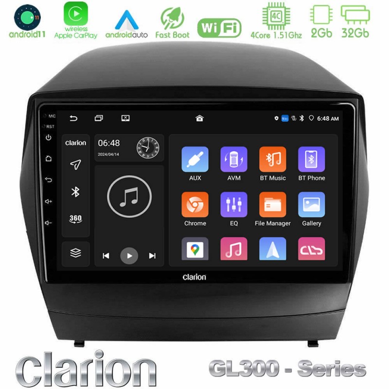 Clarion GL300 Series 4Core Android11 2+32GB Hyundai IX35 Auto A/C Navigation Multimedia Tablet 9