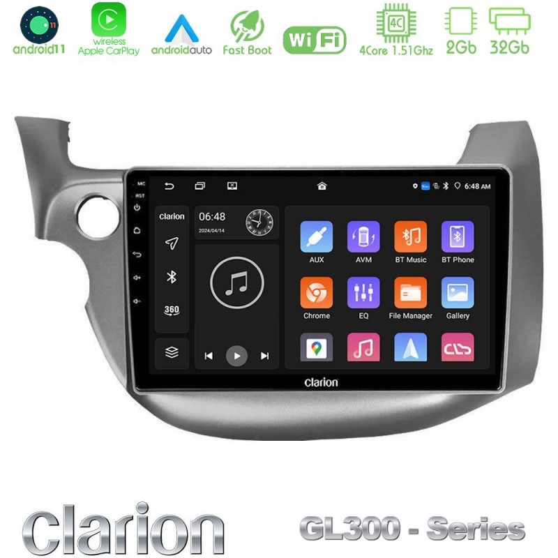 Clarion GL300 Series 4Core Android11 2+32GB Honda Jazz 2009-2013 Navigation Multimedia Tablet 10