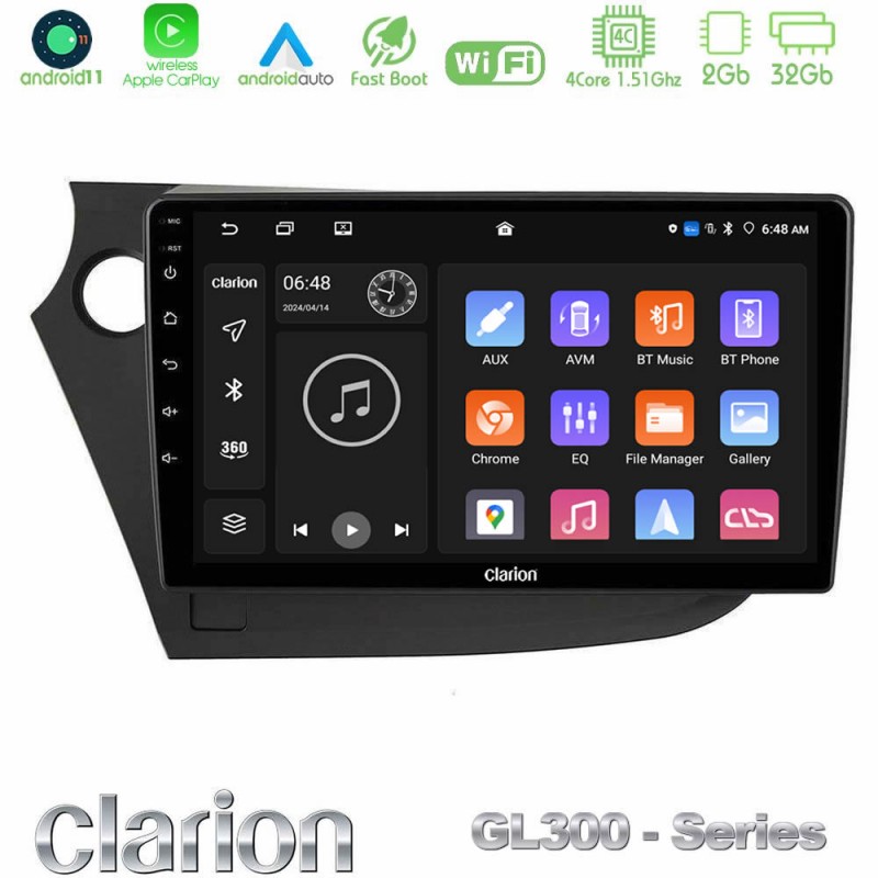 Clarion GL300 Series 4Core Android11 2+32GB Honda Insight 2009-2015 Navigation Multimedia Tablet 9