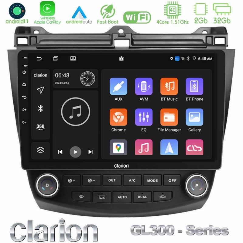 Clarion GL300 Series 4Core Android11 2+32GB Honda Accord 2002-2008 Navigation Multimedia Tablet 10