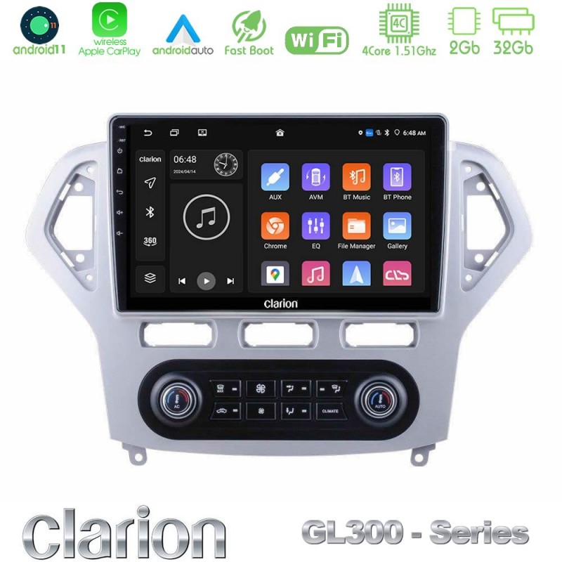 Clarion GL300 Series 4Core Android11 2+32GB Ford Mondeo 2007-2011 (Auto A/C) Navigation Multimedia Tablet 9