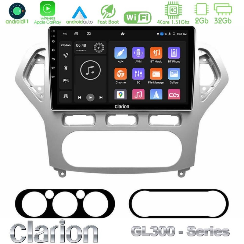 Clarion GL300 Series 4Core Android11 2+32GB Ford Mondeo 2007-2010 AUTO A/C Navigation Multimedia Tablet 9