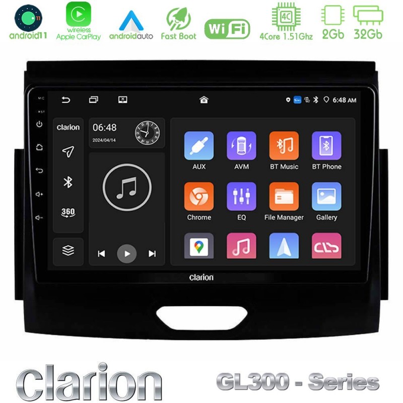 Clarion GL300 Series 4Core Android11 2+32GB Ford Ranger 2017-2022 Navigation Multimedia Tablet 9