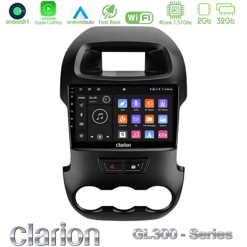 Clarion GL300 Series 4Core Android11 2+32GB Ford Ranger 2012-2016 Navigation Multimedia Tablet 9