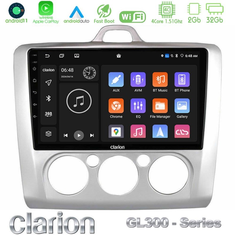 Clarion GL300 Series 4Core Android11 2+32GB Ford Focus Manual AC Navigation Multimedia Tablet 9