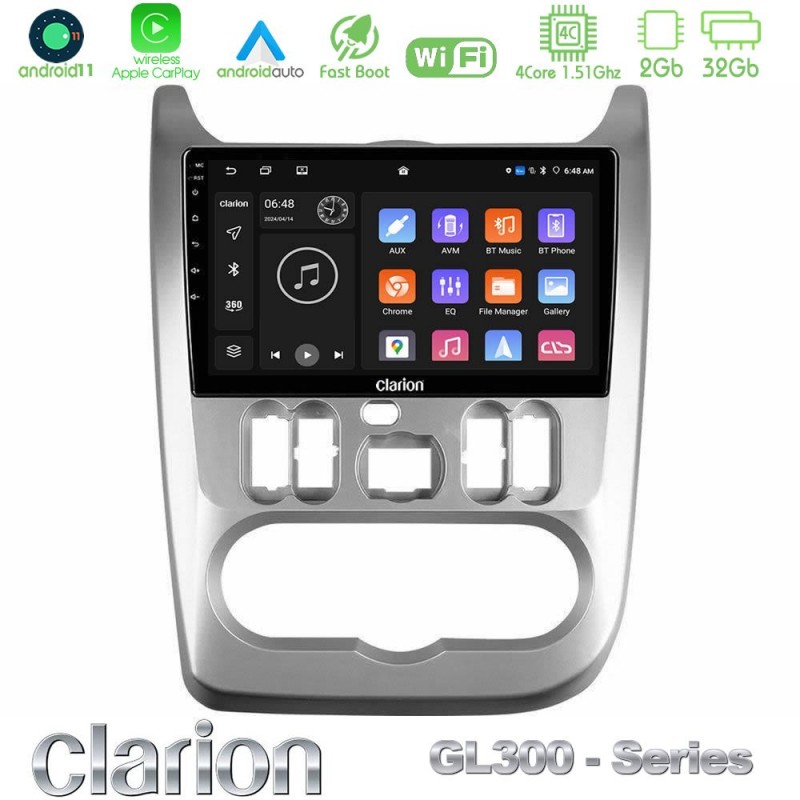 Clarion GL300 Series 4Core Android11 2+32GB Dacia Duster/Sandero/Logan Navigation Multimedia Tablet 9