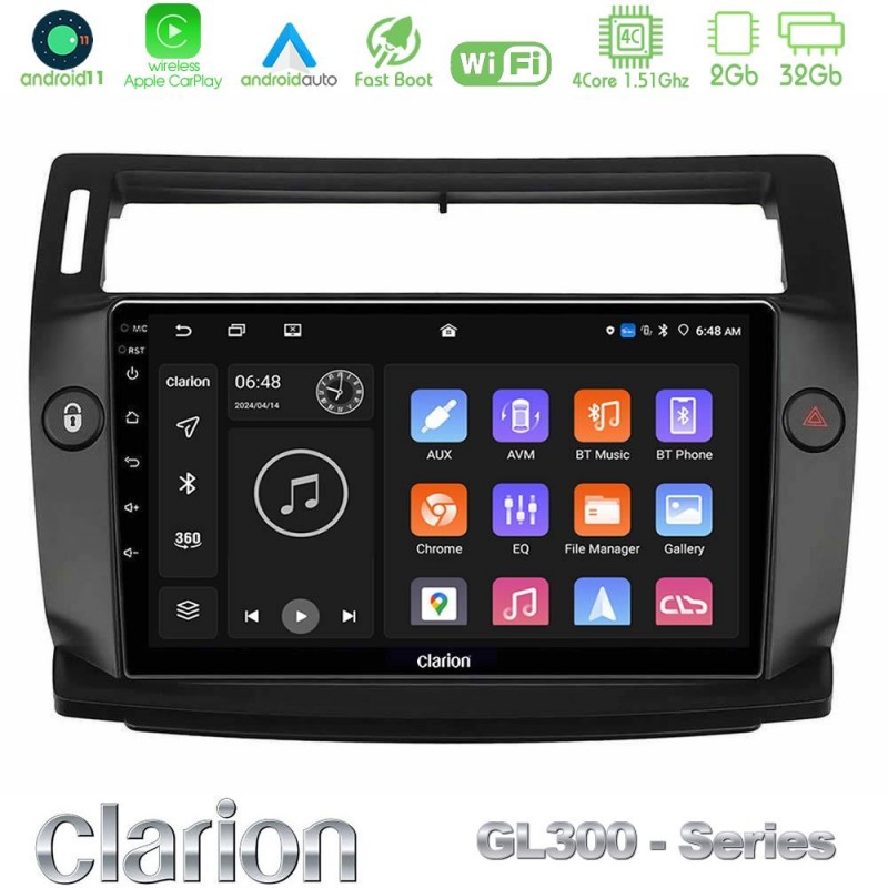 Clarion GL300 Series 4Core Android11 2+32GB Citroen C4 2004-2010 Navigation Multimedia Tablet 9