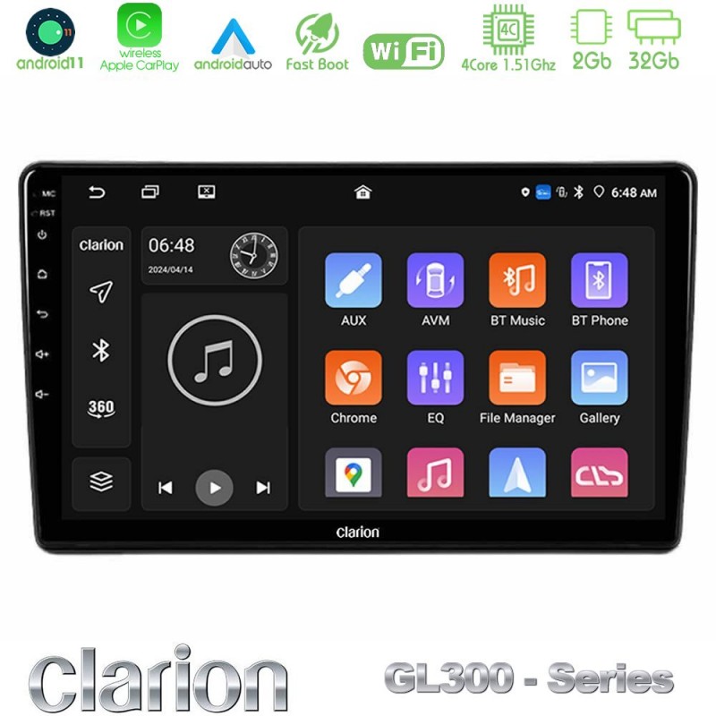 Clarion GL300 Series 4Core Android11 2+32GB Peugeot Partner / Citroën Berlingo 2008-2018 Navigation Multimedia Tablet 9