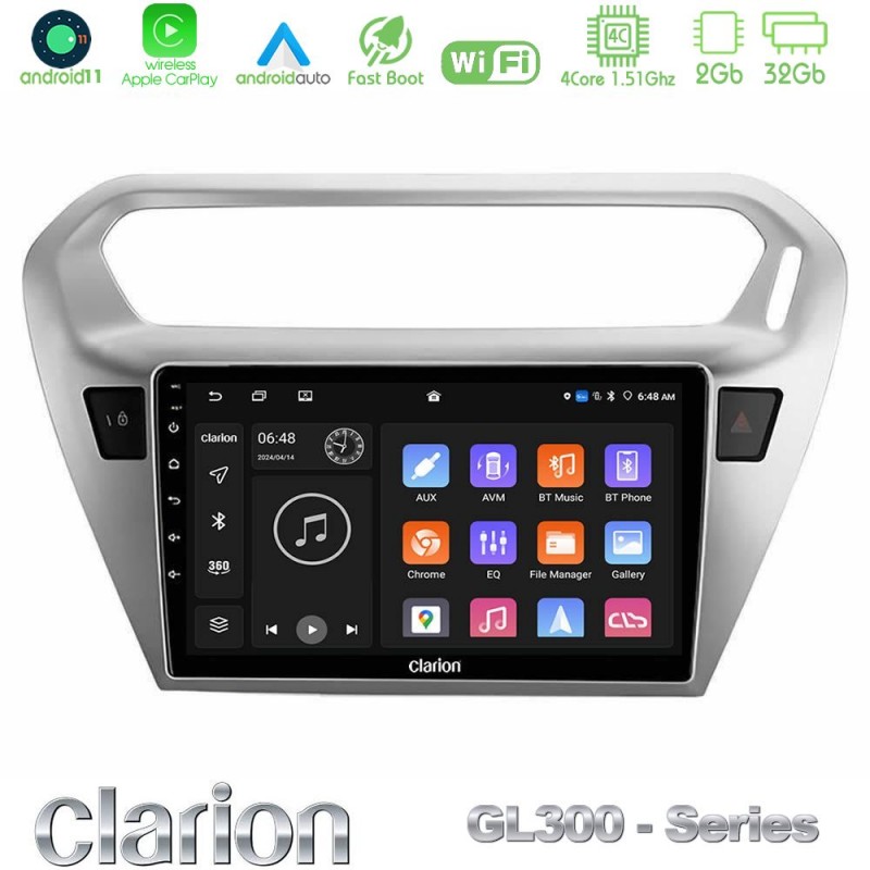 Clarion GL300 Series 4Core Android11 2+32GB Citroën C-Elysée / Peugeot 301 Navigation Multimedia Tablet 9