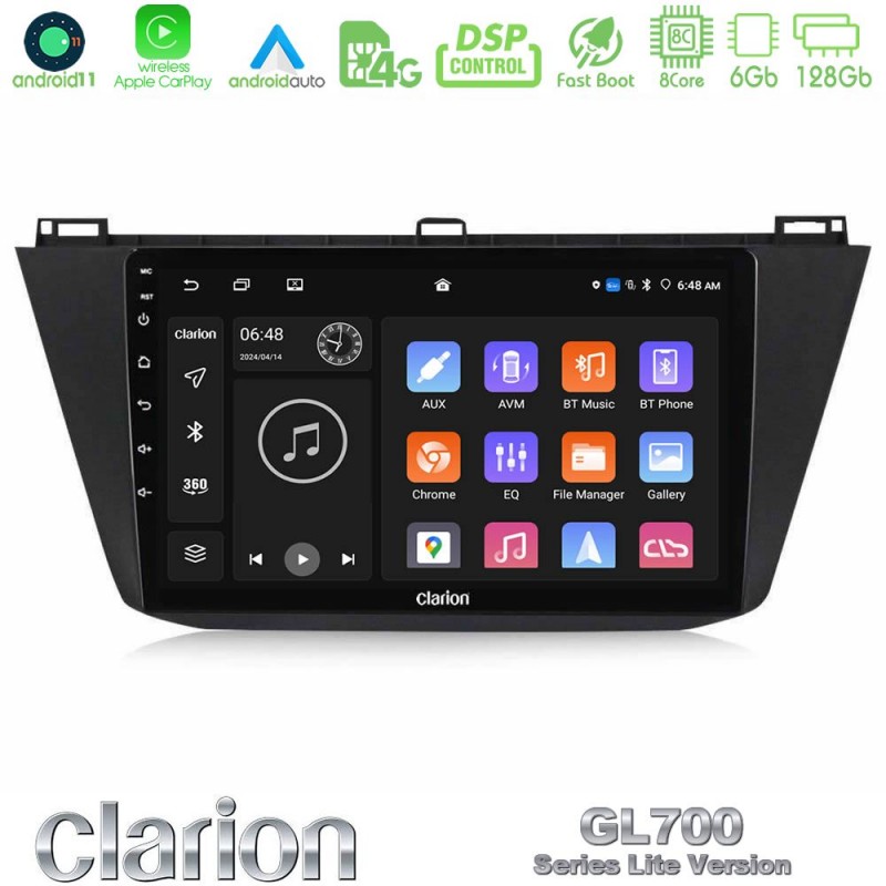 Clarion GL700 Lite Series Vw Tiguan 2016-2022 8Core Android11 6+128GB Navigation Multimedia Tablet 10″ Με Carplay & Android Auto