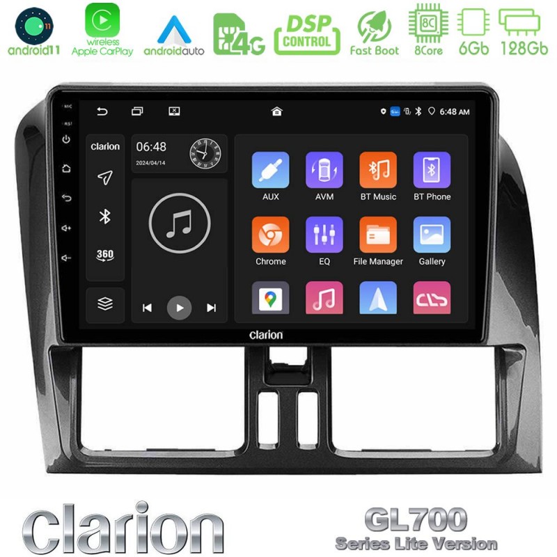 Clarion GL700 Lite Series 8Core Android11 6+128GB Volvo XC60 2009-2012 Navigation Multimedia Tablet 9