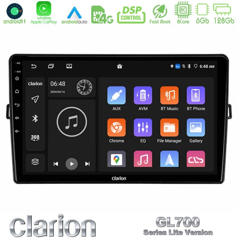 Clarion GL700 Lite Series 8Core Android11 6+128GB Toyota Auris Navigation Multimedia Tablet 10