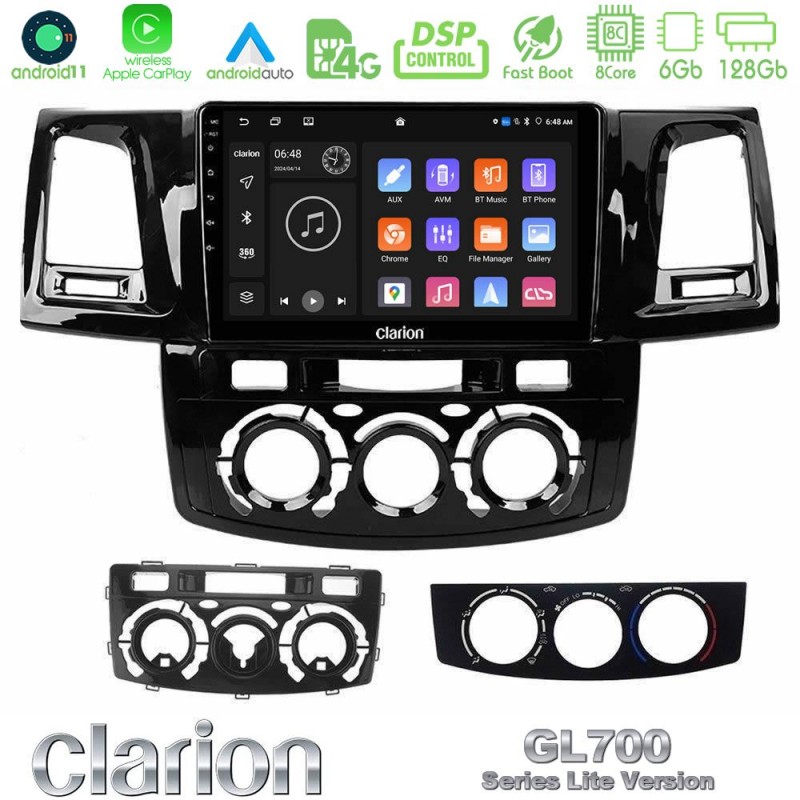 Clarion GL700 Lite Series 8Core Android11 6+128GB Toyota Hilux 2007-2011 Navigation Multimedia Tablet 9