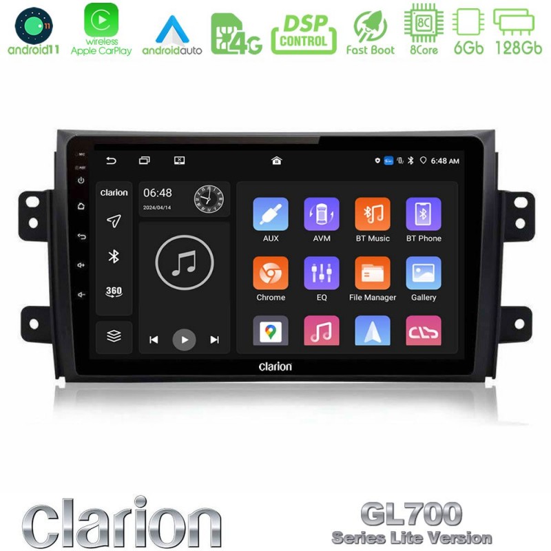 Clarion GL700 Lite Series 8Core Android11 6+128GB Suzuki SX4 2006-2014 Fiat Sedici 2006-2014 Navigation Multimedia Tablet 9