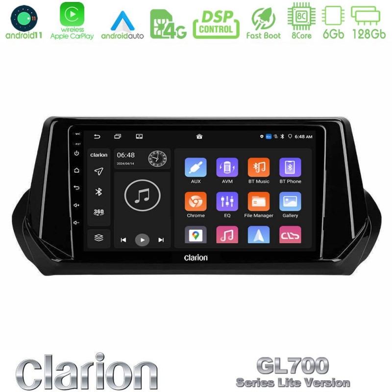 Clarion GL700 Lite Series 8Core Android11 6+128GB Peugeot 208 2019-2023 Navigation Multimedia Tablet 9