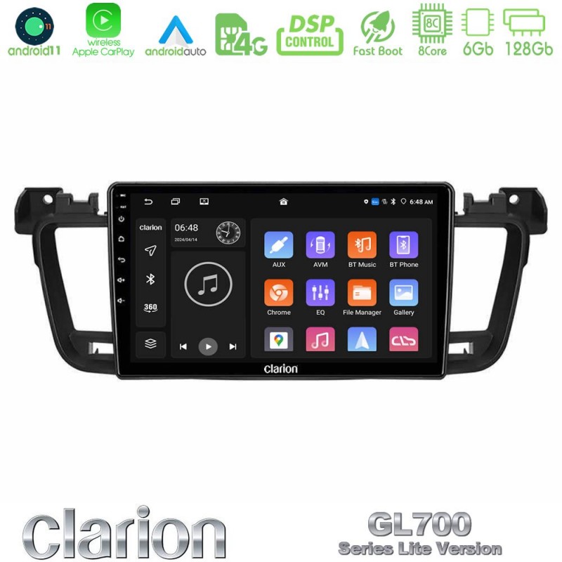 Clarion GL700 Lite Series 8Core Android11 6+128GB Peugeot 508 2010-2018 Navigation Multimedia Tablet 9