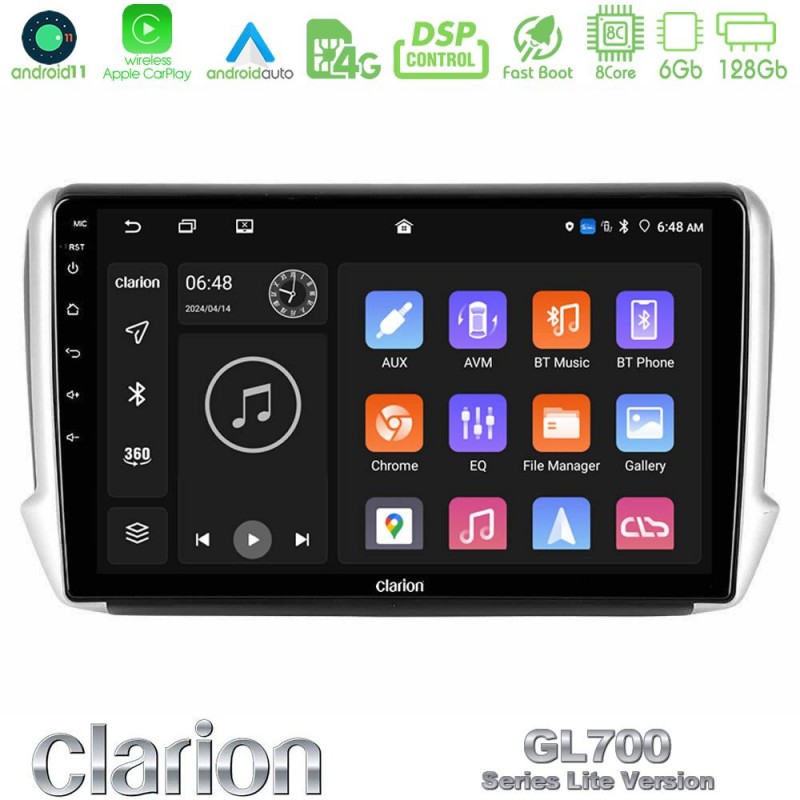 Clarion GL700 Lite Series 8Core Android11 6+128GB Peugeot 208/2008 Navigation Multimedia Tablet 10