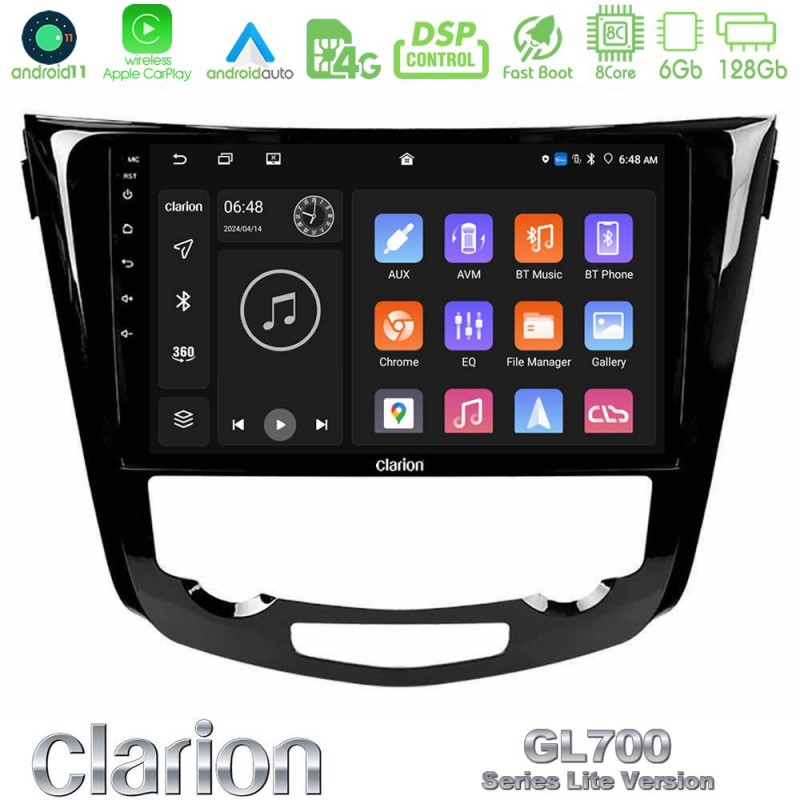 Clarion GL700 Lite Series 8Core Android11 6+128GB Nissan Qashqai J11 (AUTO A/C) Navigation Multimedia Tablet 10