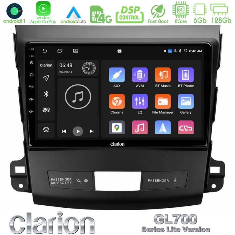 Clarion GL700 Lite Series 8Core Android11 6+128GB Mitsubishi Outlander/Citroen C-Crosser/Peugeot 4007 Navigation Multimedia Tablet 9