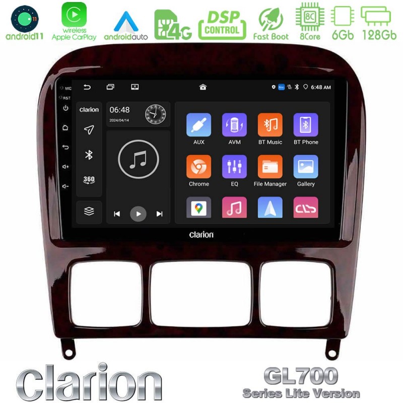 Clarion GL700 Lite Series 8Core Android11 6+128GB Mercedes S Class 1999-2004 (W220) Navigation Multimedia Tablet 9